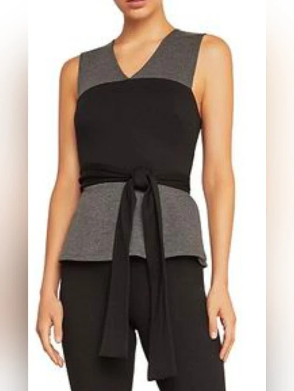 NEW.BCBGMaxAzria Black & Heather Gray Sleeveless Wrap-Style Top